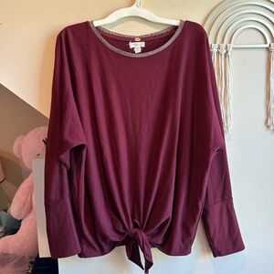 Cupio Red Long Sleeve Tie Front Blouse